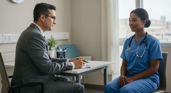 Recruiter checking qualifications for vetted nurses in Luton